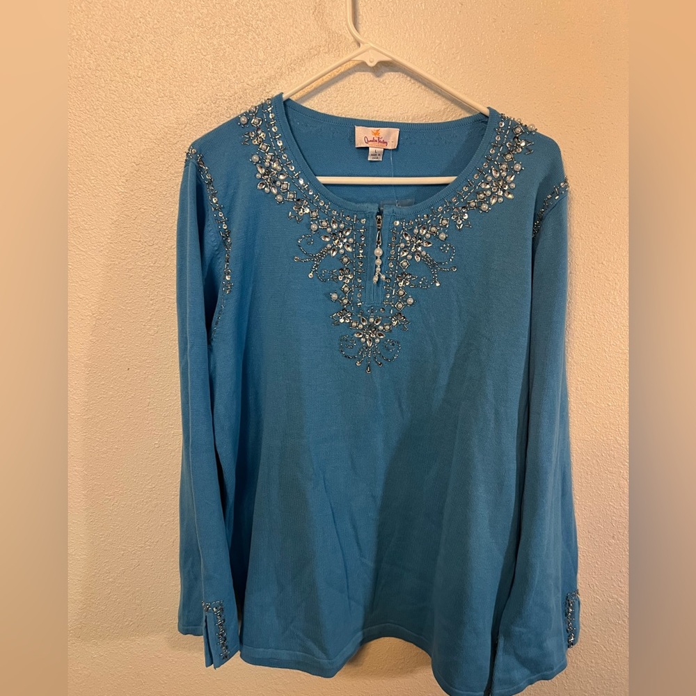 Quacker Factory long sleeve holiday sweater embellished size large